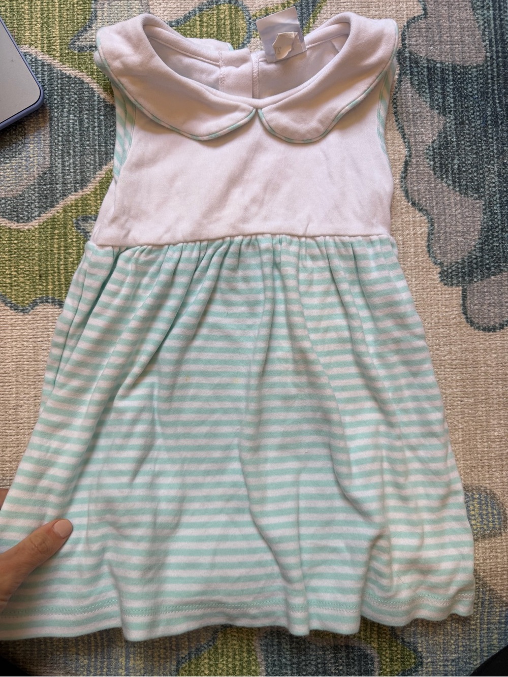 Toddler Peter Pan Collar Dress in White and Mint Stripes